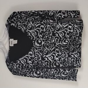 Vintage J.B.S. Women's Black and Silver Metallic Sparkle Patterned  Top Size S